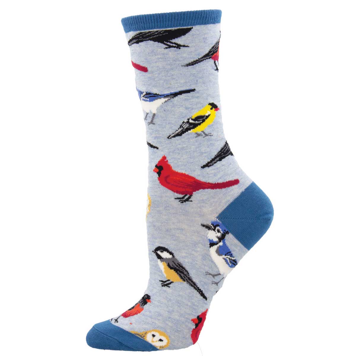 light blue sock with bird pattern