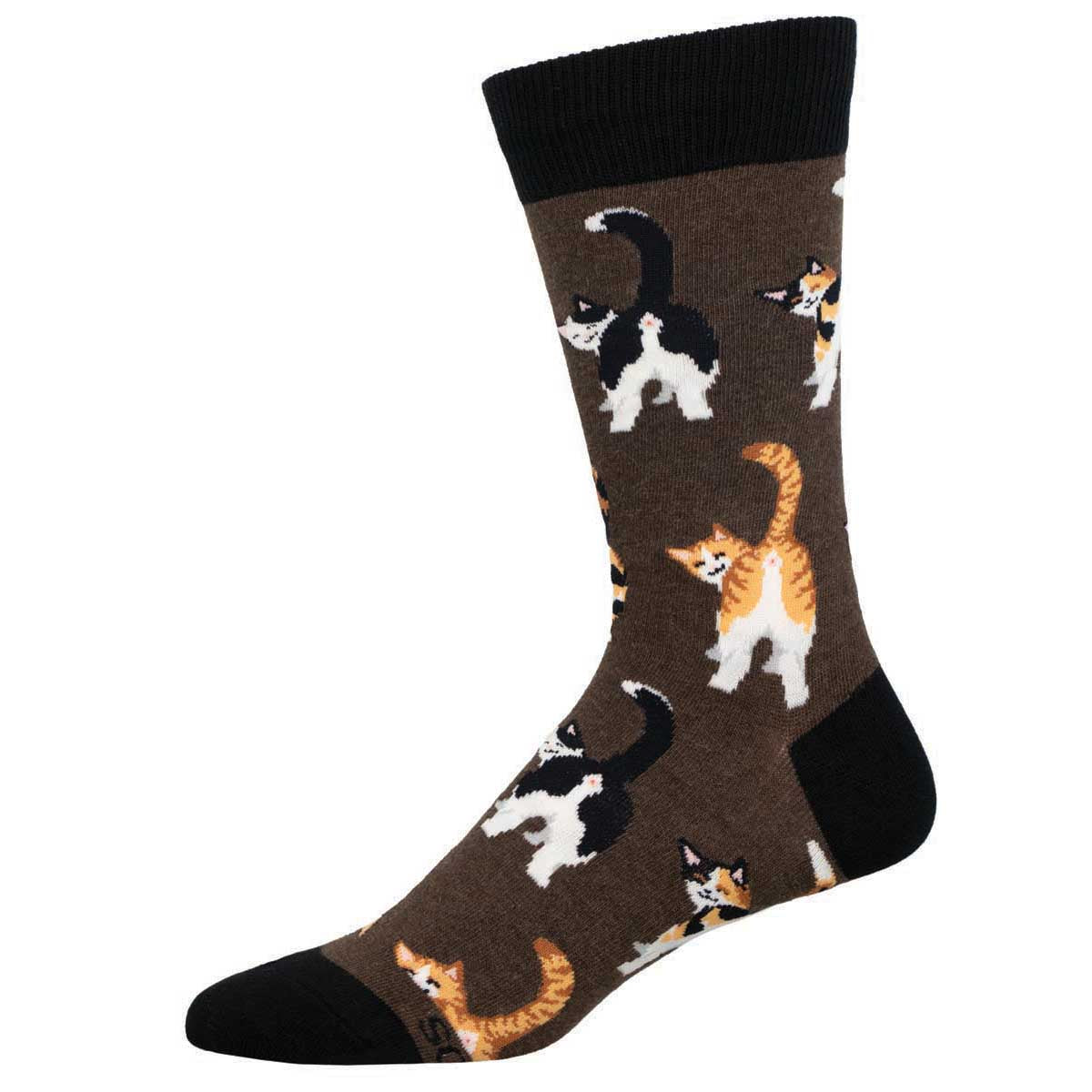 Sock with cat butt pattern on a brown background