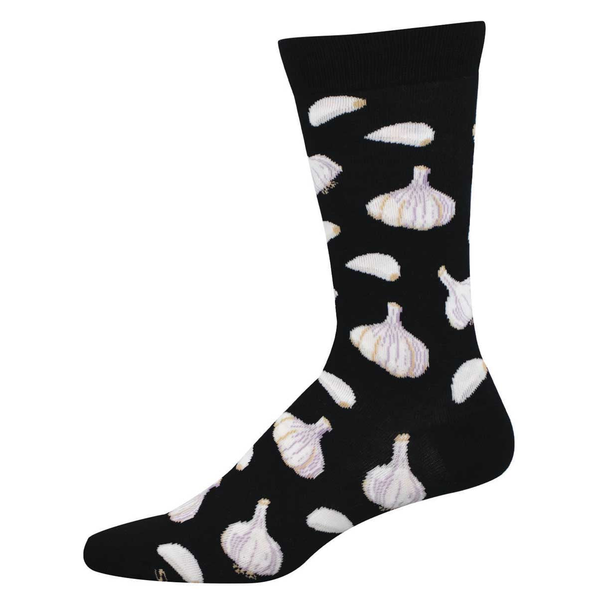 Black sock with white garlic bulb pattern