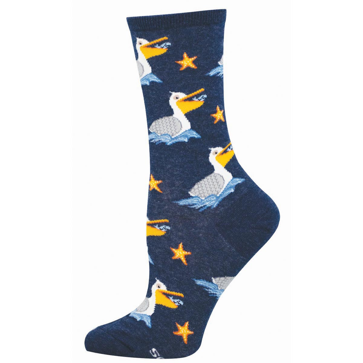 Navy sock with pelican and starfish pattern