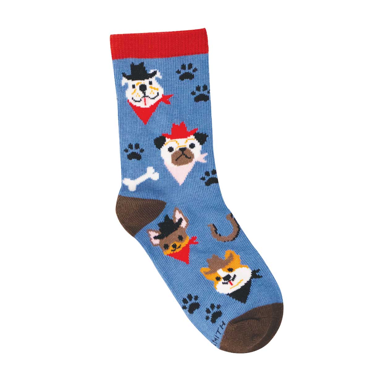 Sock with dog illustrations on a blue background
