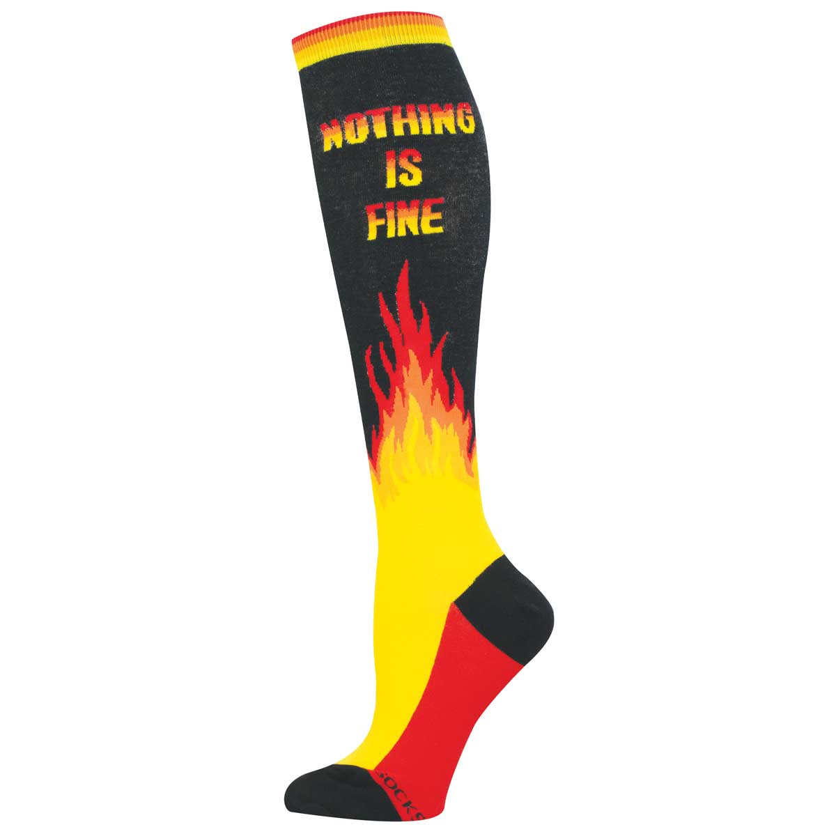 "nothing is fine" knee high sock with flame design