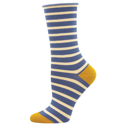 Women's SAILOR STRIPE ROLL TOP sock in  BLUE color