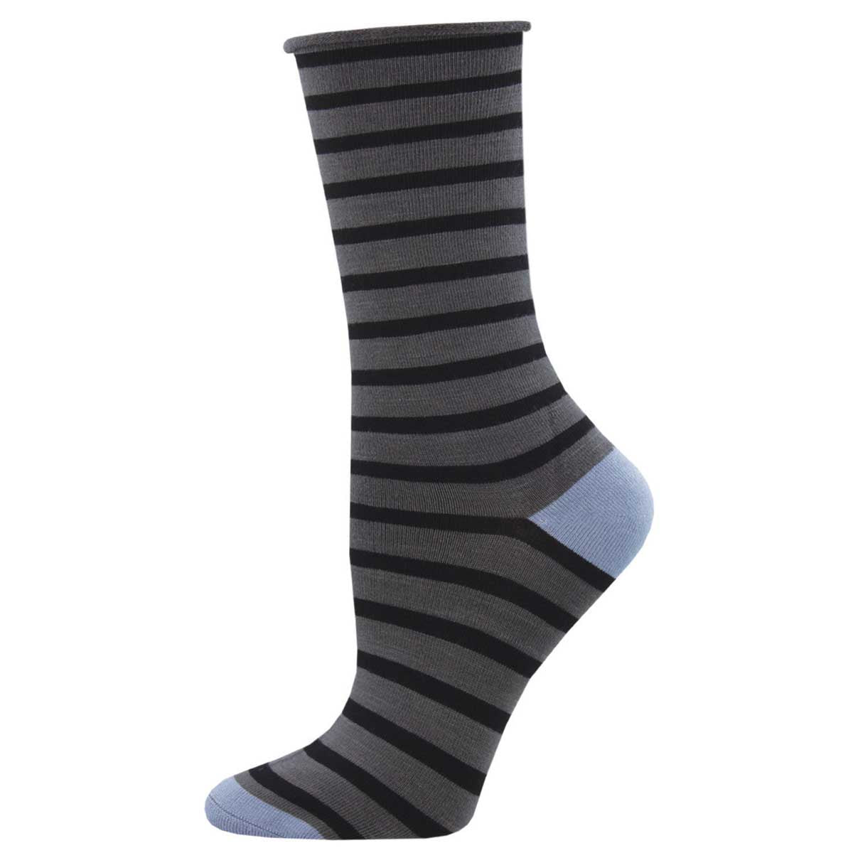 Women's SAILOR STRIPE ROLL TOP sock in CHARCOAL color