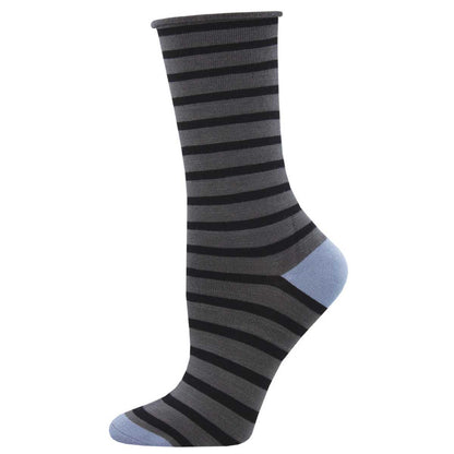 Women's SAILOR STRIPE ROLL TOP sock in CHARCOAL color