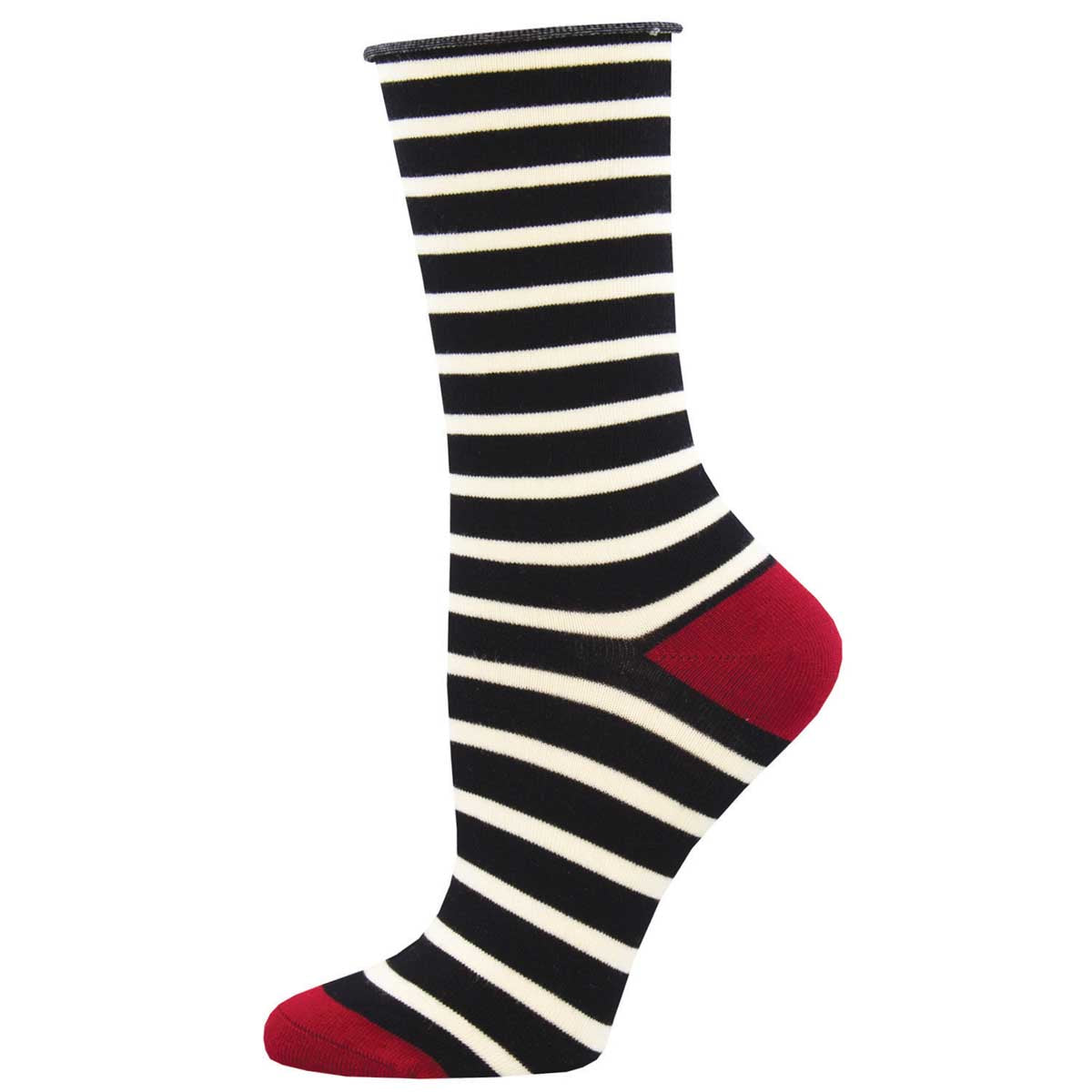 Women's SAILOR STRIPE ROLL TOP sock in  BLACK color