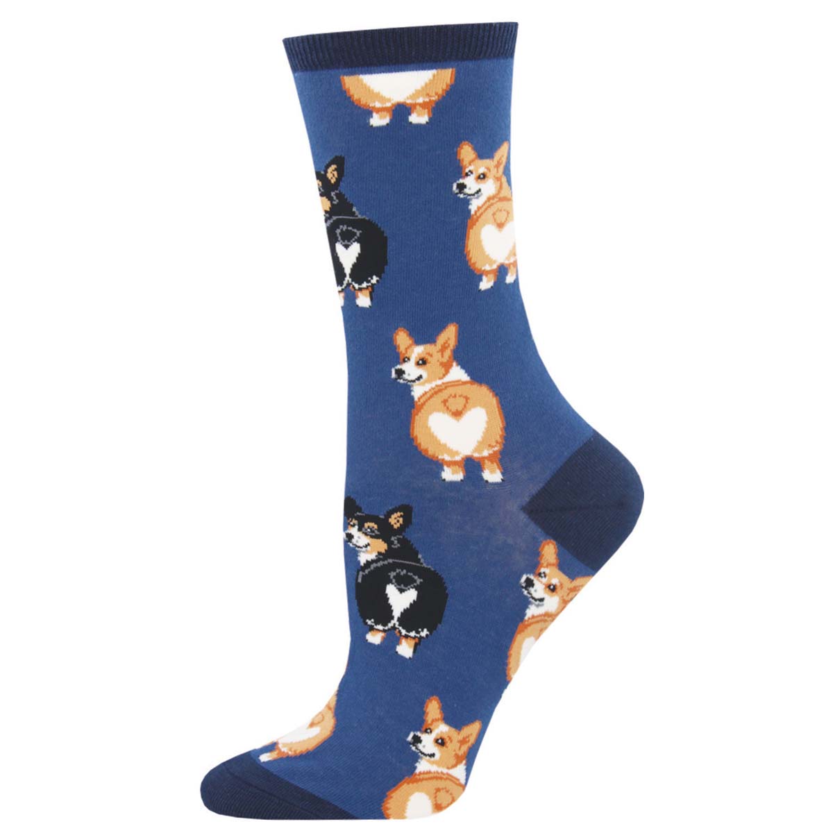 women's corgi butt sock in blue