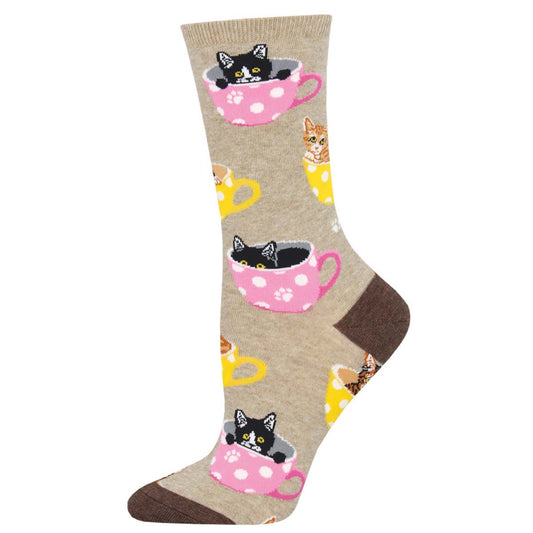 Women's Cat-Feinated design sock in Brown color