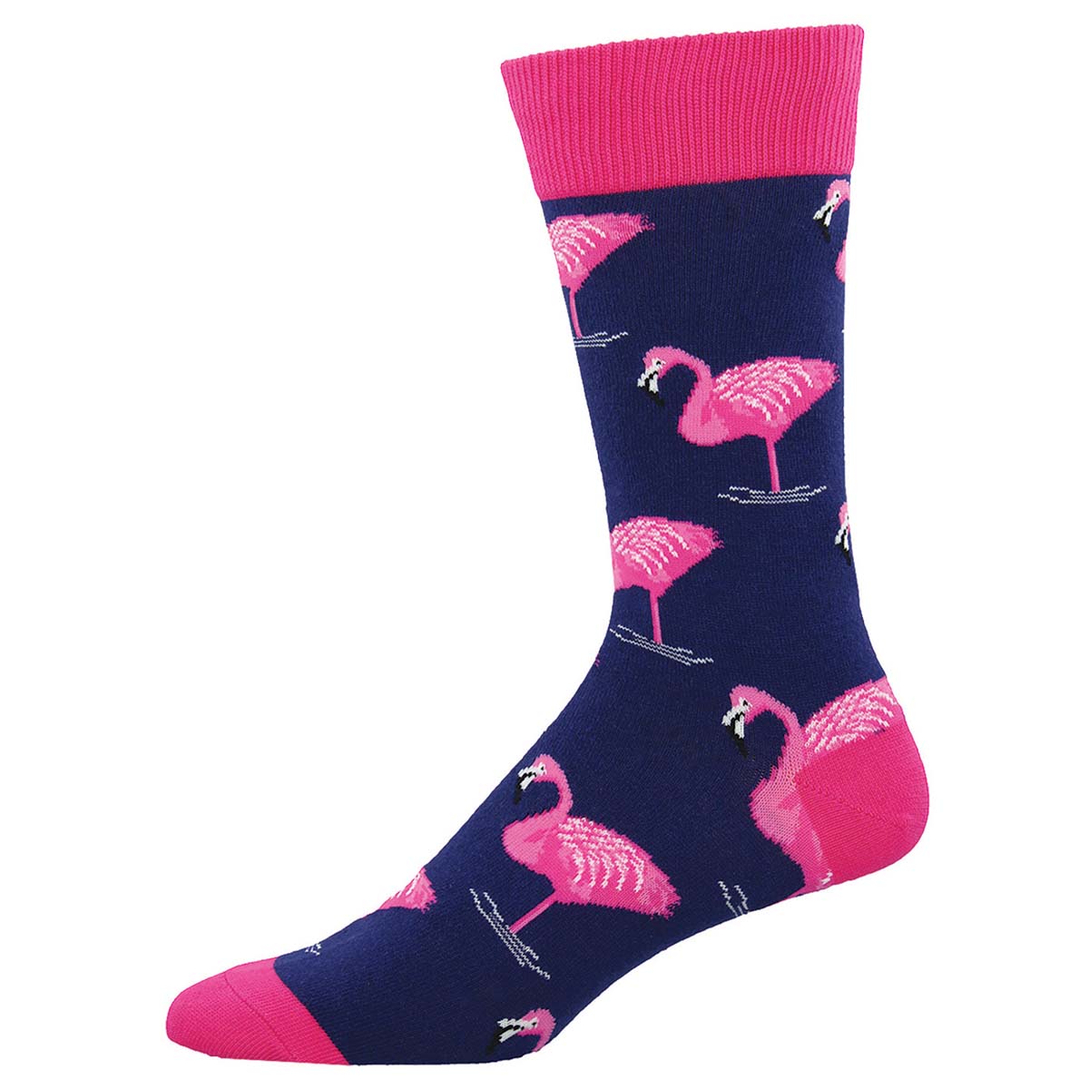 Men's FLAMINGO sock in NAVY color with pink flamingo pattern