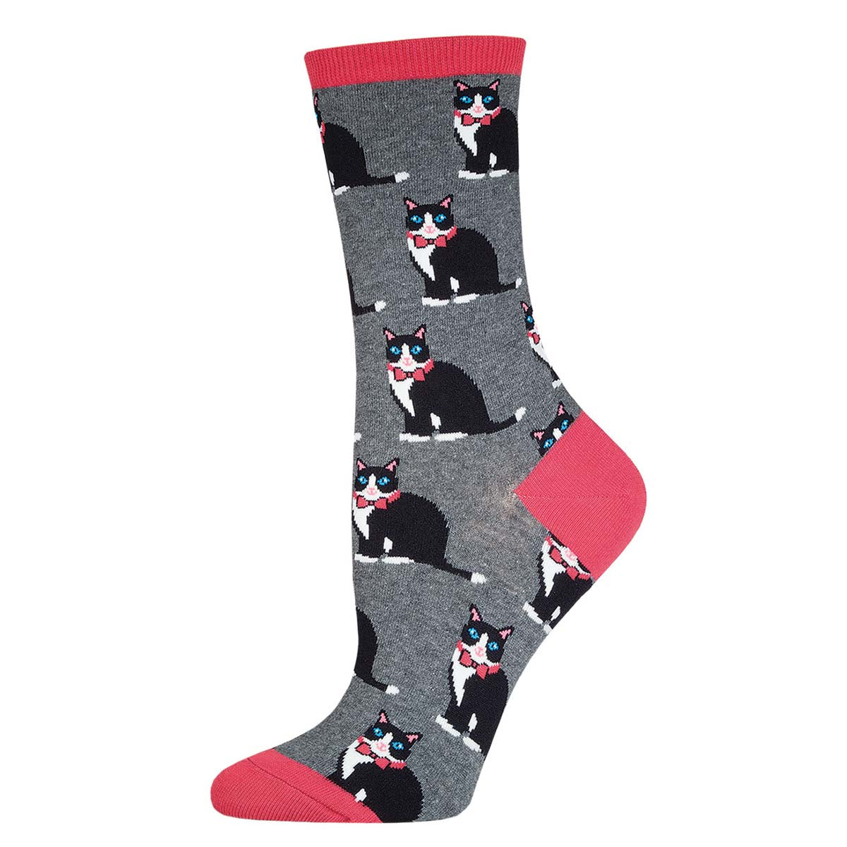 Women's TUXEDO CATS design sock in GRAY HEATHER color