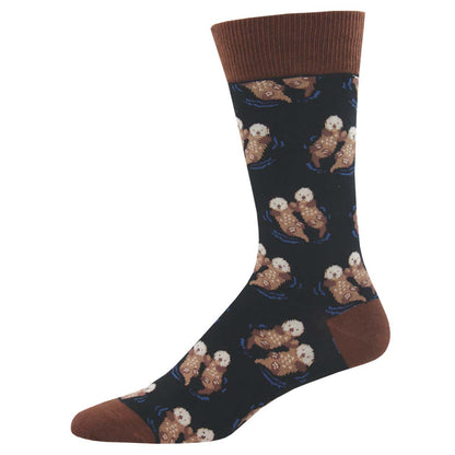 Men's Significant Otter sock in Black color with otter pairs holding hands print