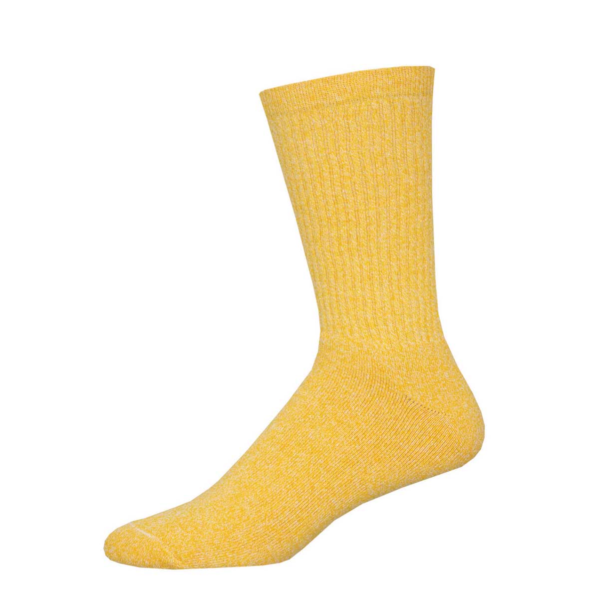 A golden ribbed sock designed for adults.