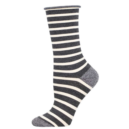Women's SAILOR STRIPE ROLL TOP sock in  CHARCOAL/WHITE color