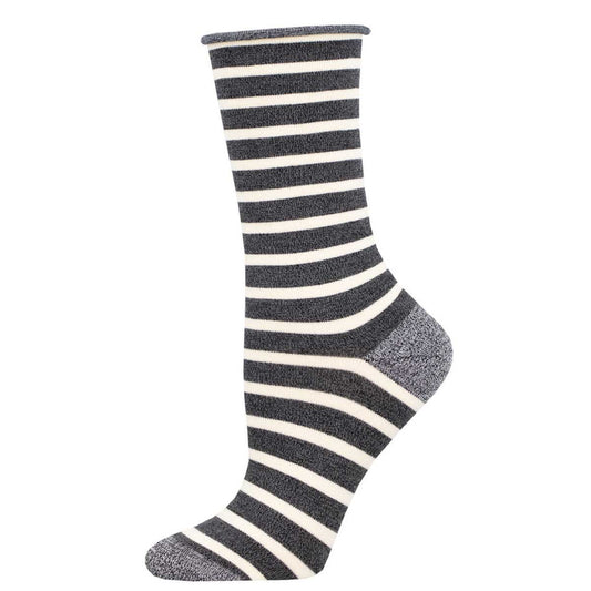 Women's SAILOR STRIPE ROLL TOP sock in  CHARCOAL/WHITE color