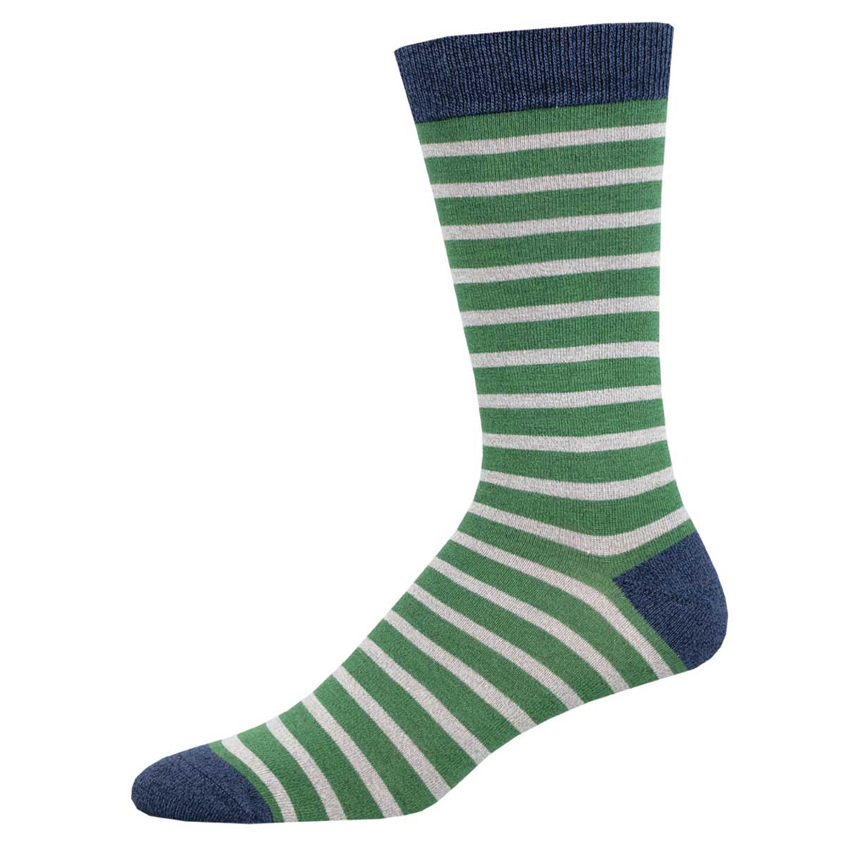 Men's Bamboo Crew Socks - Sailor Stripes - Green and Gray - Socksmith