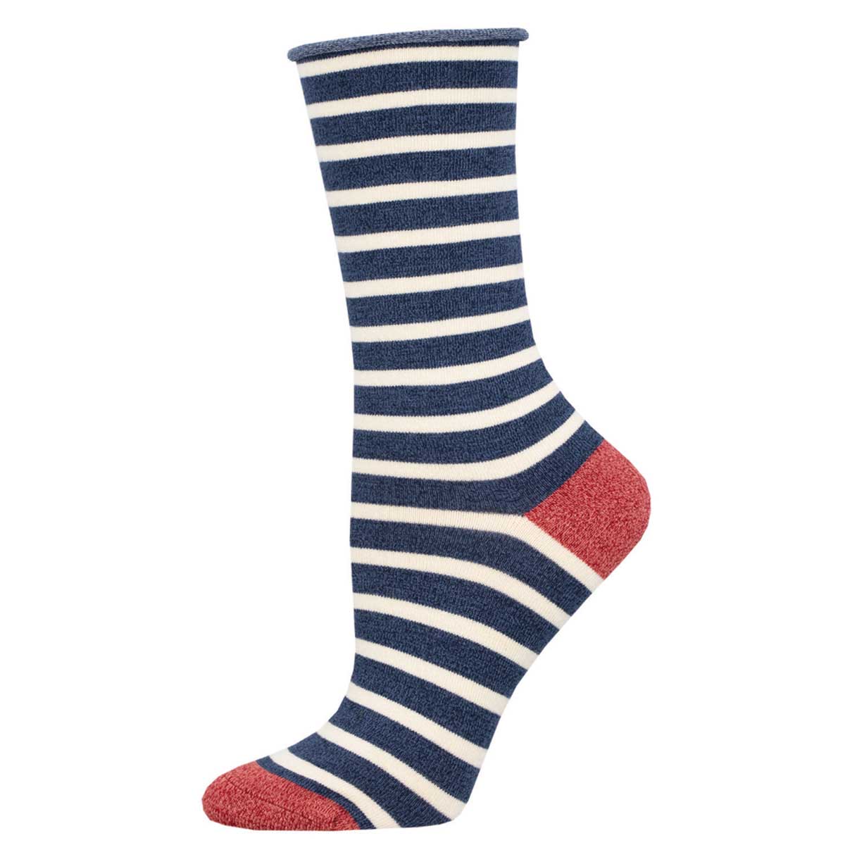 Women's SAILOR STRIPE ROLL TOP sock in NAVY/IVORY color