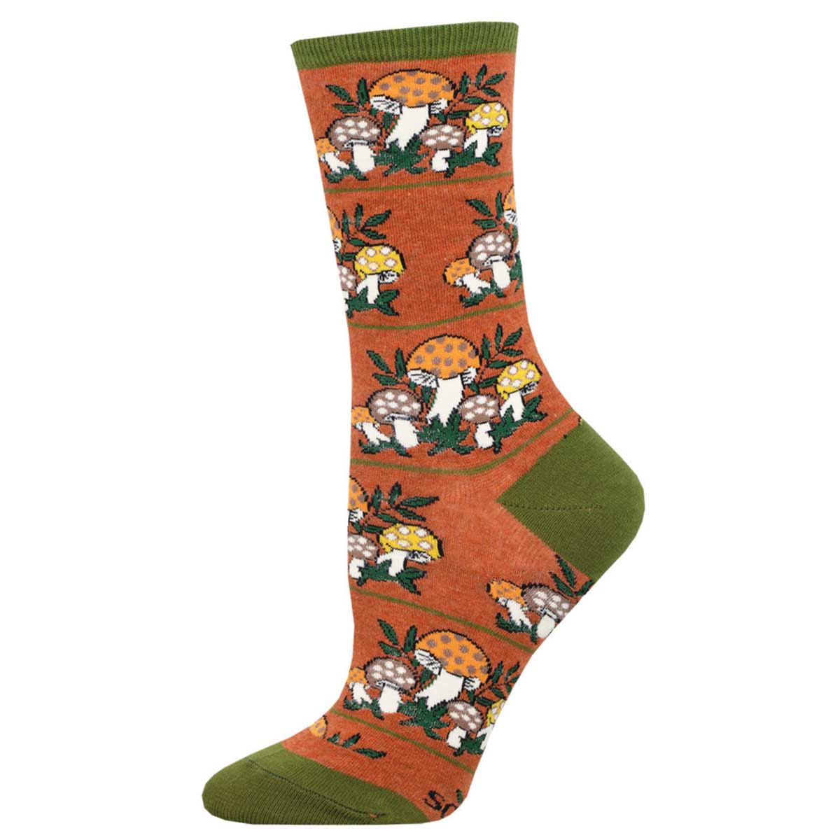 Sock with mushroom pattern on an orange background