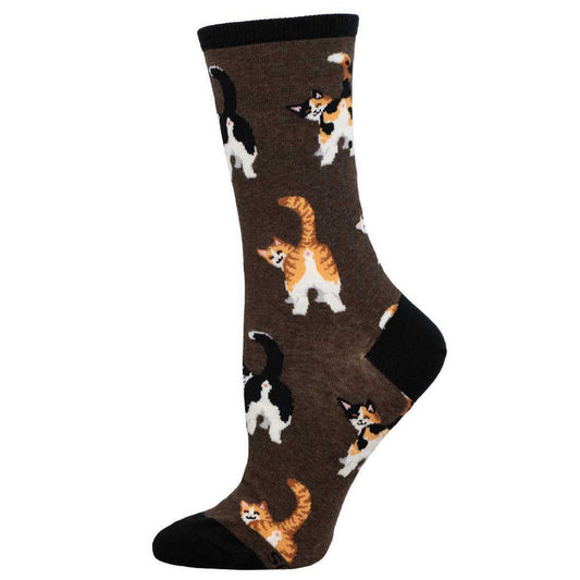 Women's Cat Butts design sock in Brown Heather color