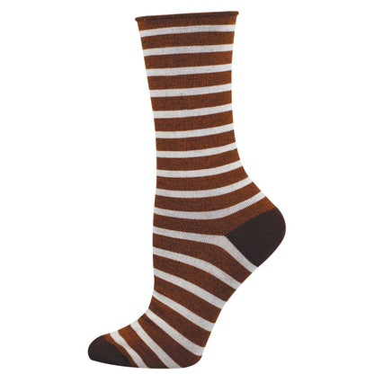 Women's SAILOR STRIPE ROLL TOP sock in BURNT ORANGE HEATHER color