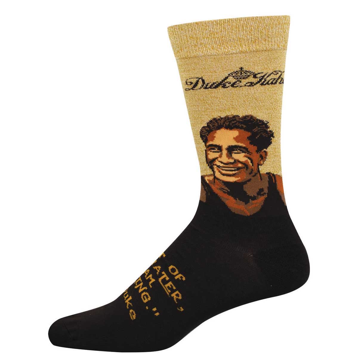 Sock with a portrait of Hawaiian surfing legend Duke Kahanamoku 