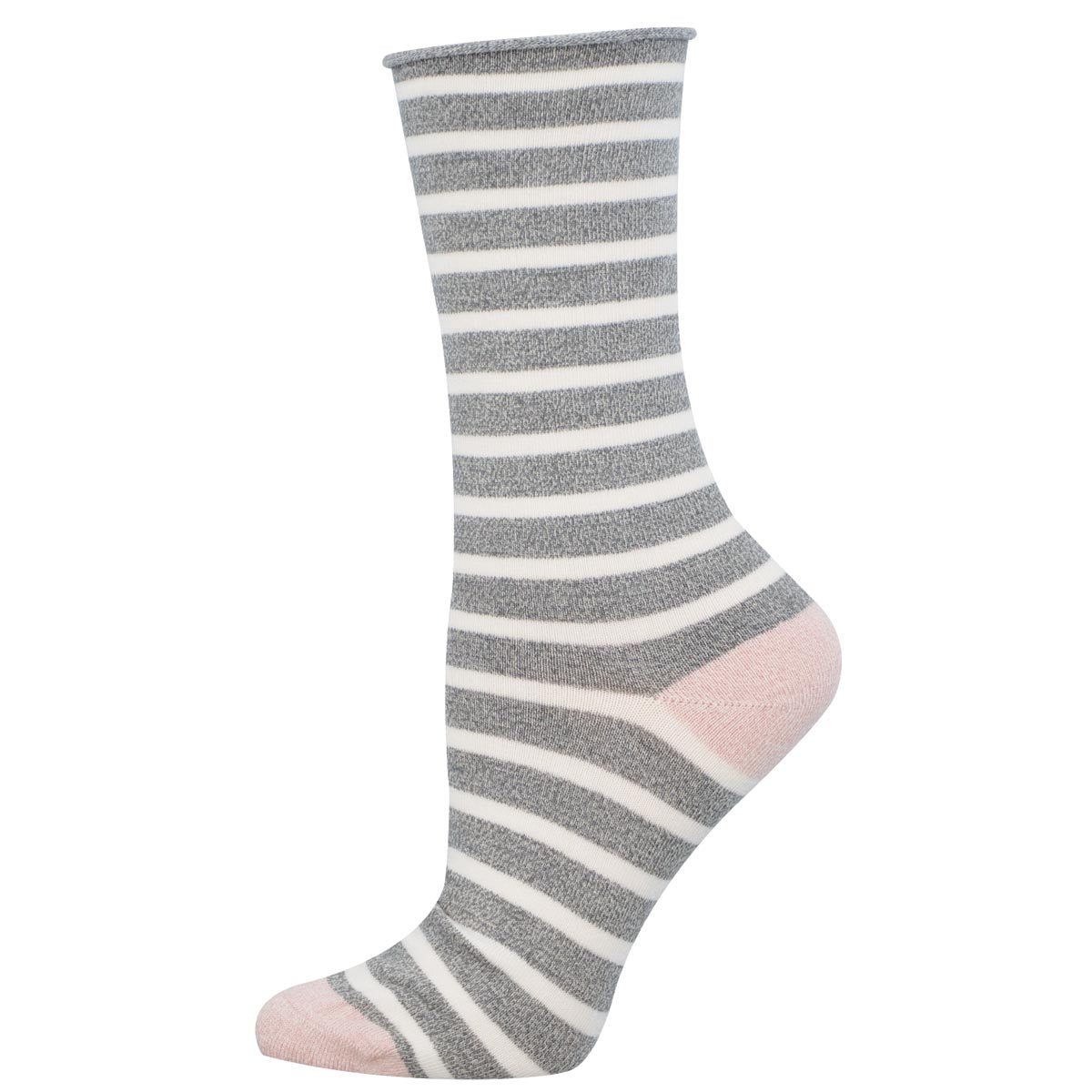 Women's SAILOR STRIPE ROLL TOP sock in  LIGHT GRAY HEATHER color