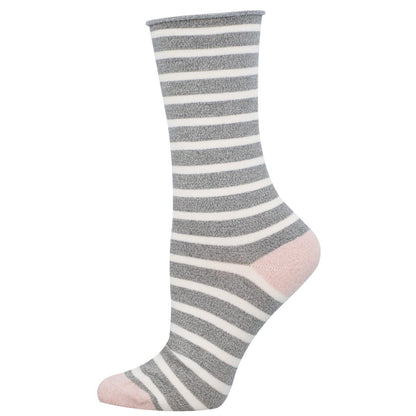 Women's SAILOR STRIPE ROLL TOP sock in  LIGHT GRAY HEATHER color