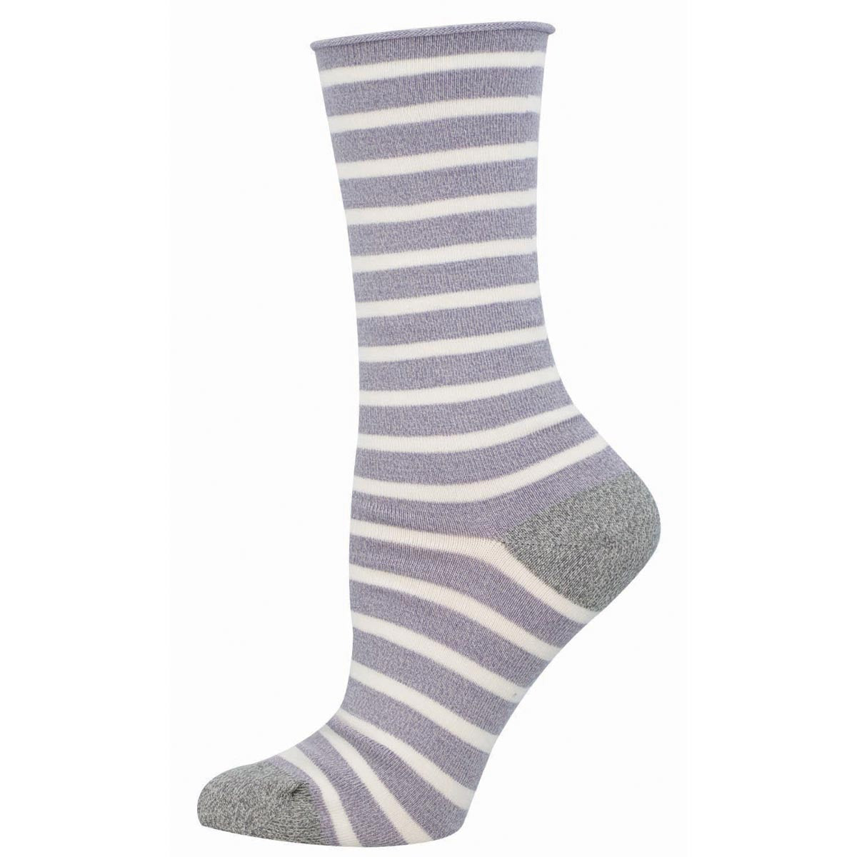 Women's SAILOR STRIPE ROLL TOP sock in DUSTY LAVENDER color