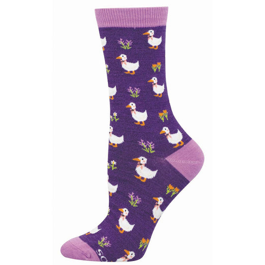 Purple sock with duck pattern