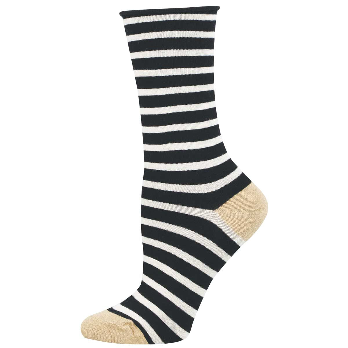 Women's SAILOR STRIPE ROLL TOP sock in BLACK WHITE color