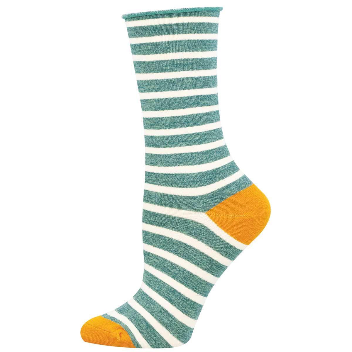 Women's SAILOR STRIPE ROLL TOP sock in TEAL HEATHER color