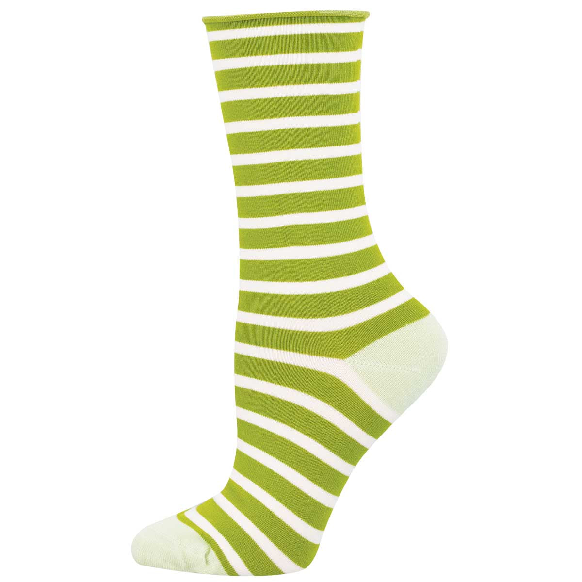 Women's SAILOR STRIPE ROLL TOP sock in GREEN color