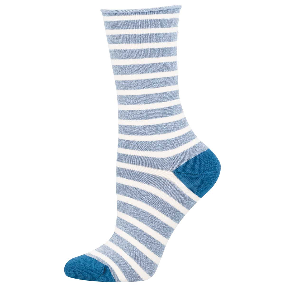Women's SAILOR STRIPE ROLL TOP sock in BLUE WHITE color