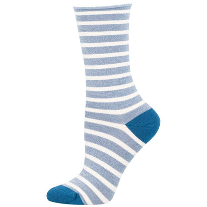 Women's SAILOR STRIPE ROLL TOP sock in BLUE WHITE color