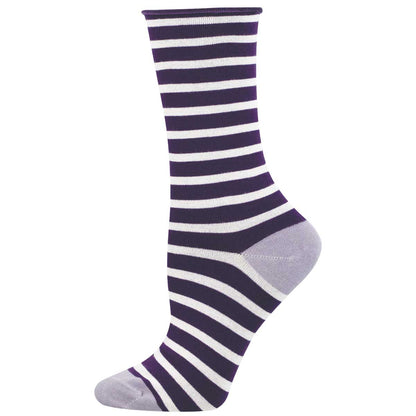 Women's SAILOR STRIPE ROLL TOP sock in PURPLE color
