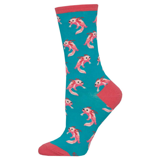 Awesome Axolotls women's sock in blue with axolotl design
