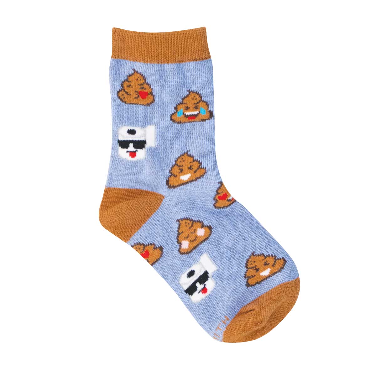 2-4yo Sock with poop emoji designs on a light blue background