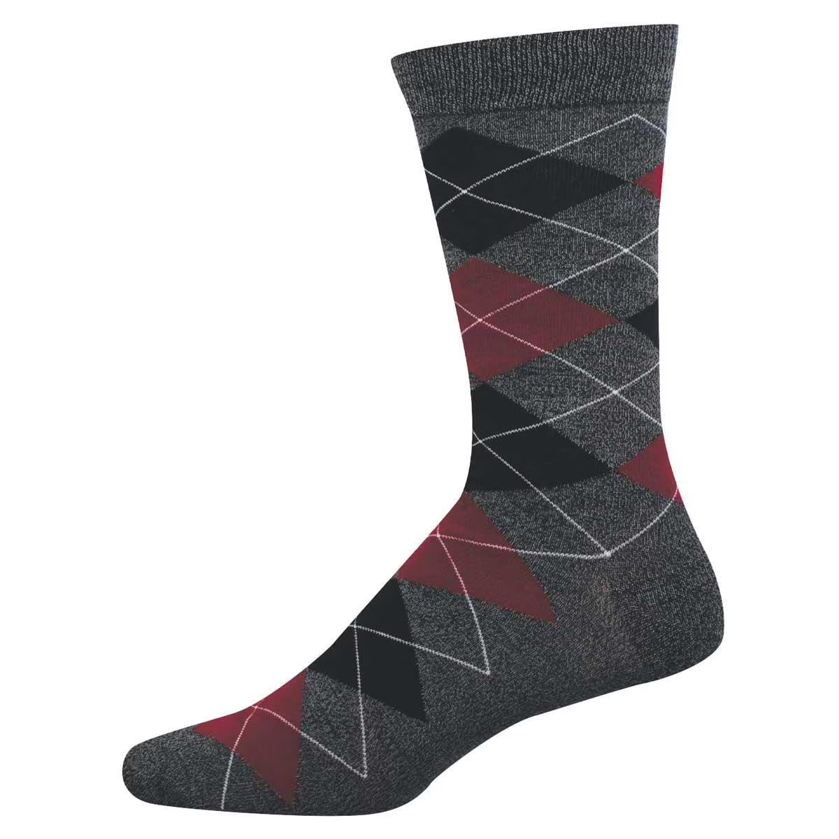 Men's Bamboo Crew Socks - Argyle Pattern - Charcoal - Socksmith