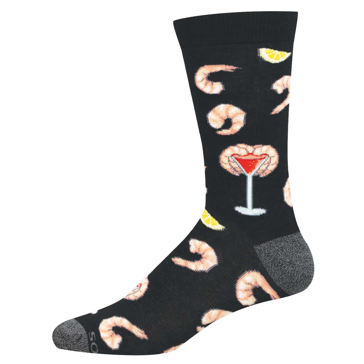 Black sock with shrimp cocktail design