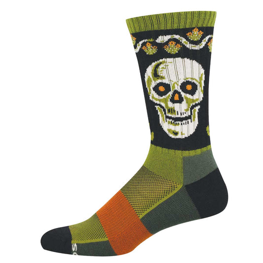 Colorful sock with a skull design with snakes and cactus flowers