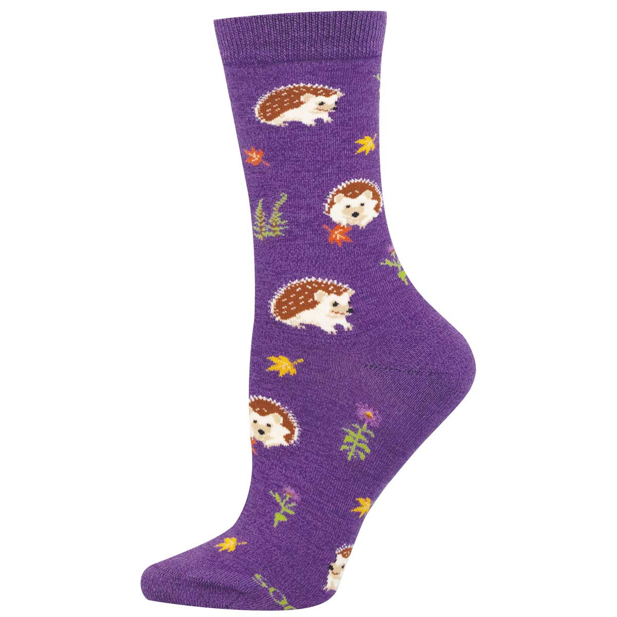 Purple sock with hedgehog pattern