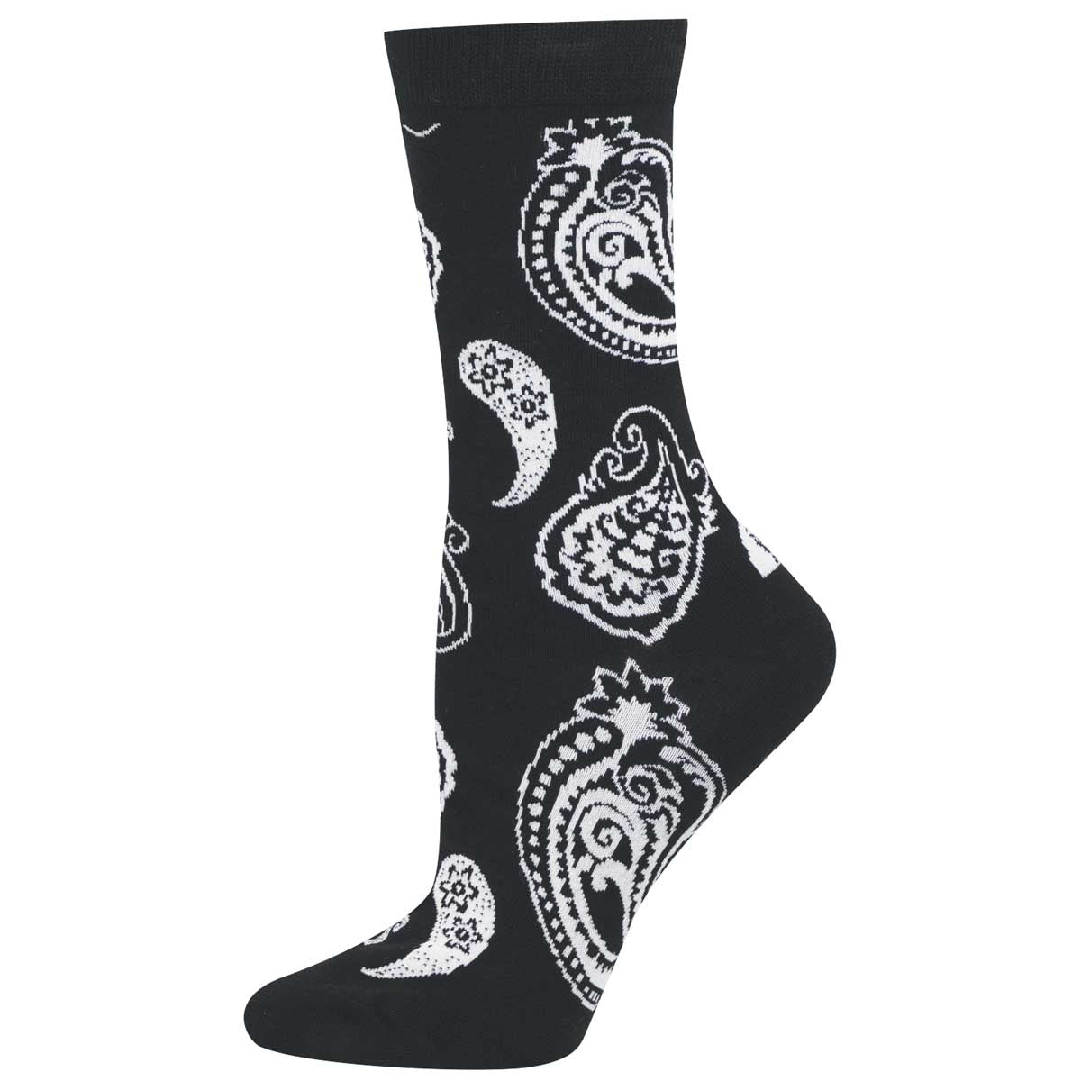 black and white paisley print sock