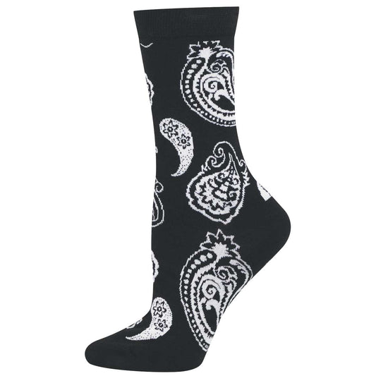black and white paisley print sock