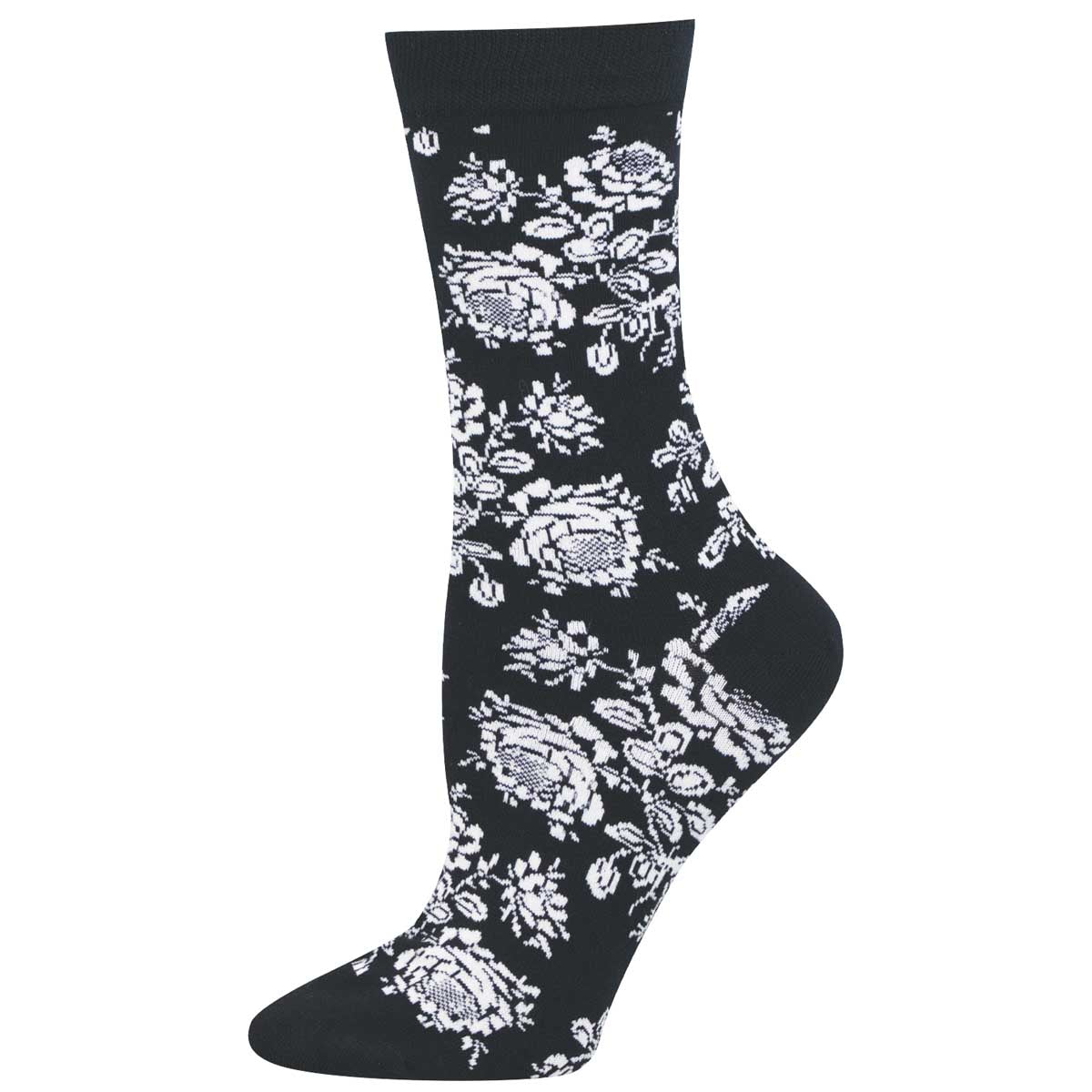black and white roses design pattern sock