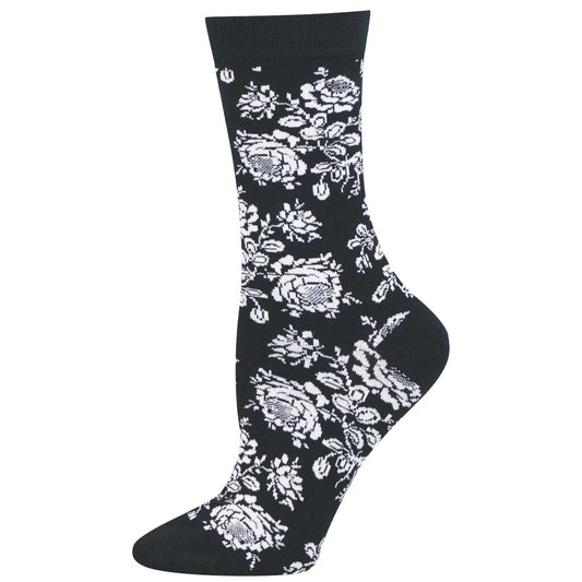 black and white roses design pattern sock